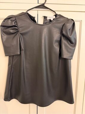 THML BLACK Faux Leather Puff Sleeve Blouse